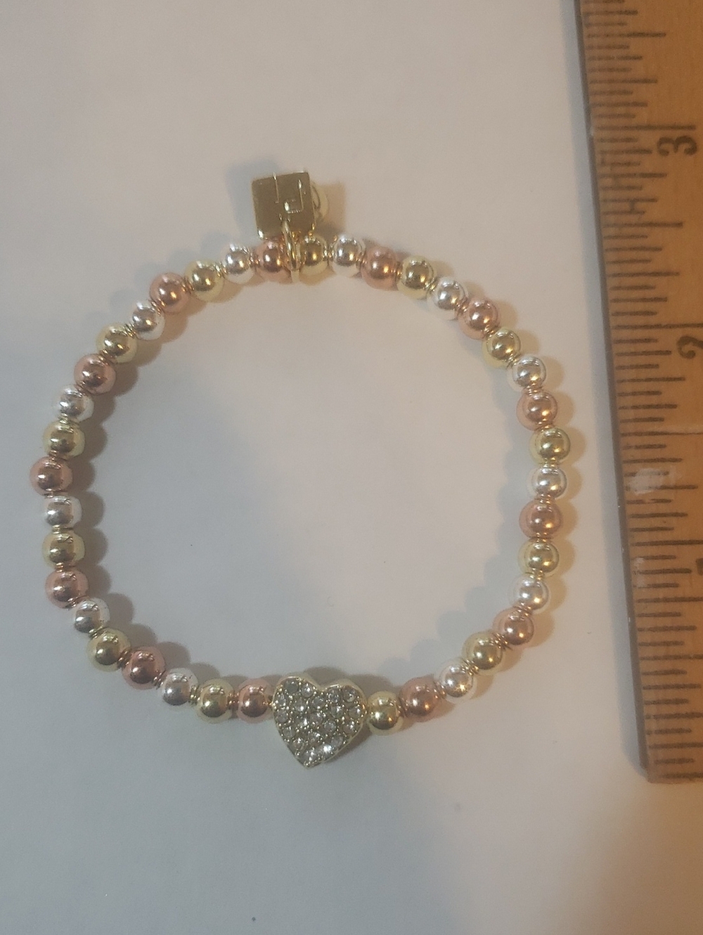 Park Lane Lovey Tri-Color Beaded Heart Bracelet - Gold, Rose, Silver